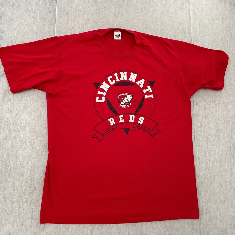 VINTAGE Cincinnati Reds Shirt Adult Large Red Short Sleeve Baseball Mens L 90s